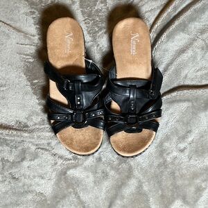 Naturalizer Black Strappy Slip-On Sandals with Stud Detail